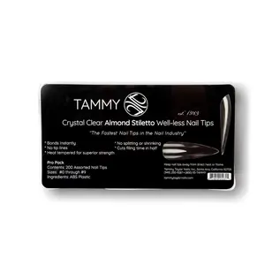 Tammy Taylor Stiletto Acrylic Nail Tip Extensions | Tapered Full Coverage, Natural Lightweight, Long Lasting, Professional C Curve Clear Nail Tips | Press on Nails Almond Stiletto Style | 200ct