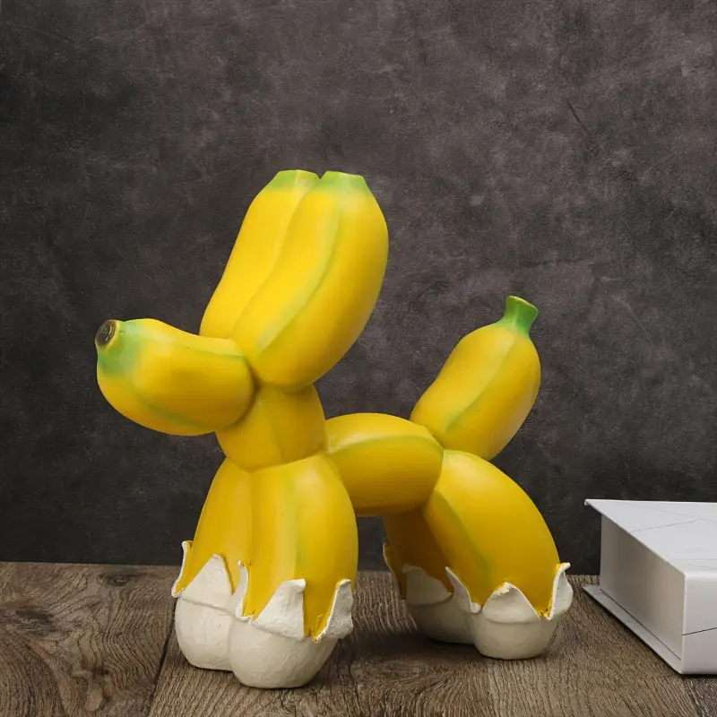 1pc Creative Banana Balloon Dog Ornament, Home Desktop Indoor Sculpture Resin Crafts, Craft Decoration Ornament, Desktop Decor Room