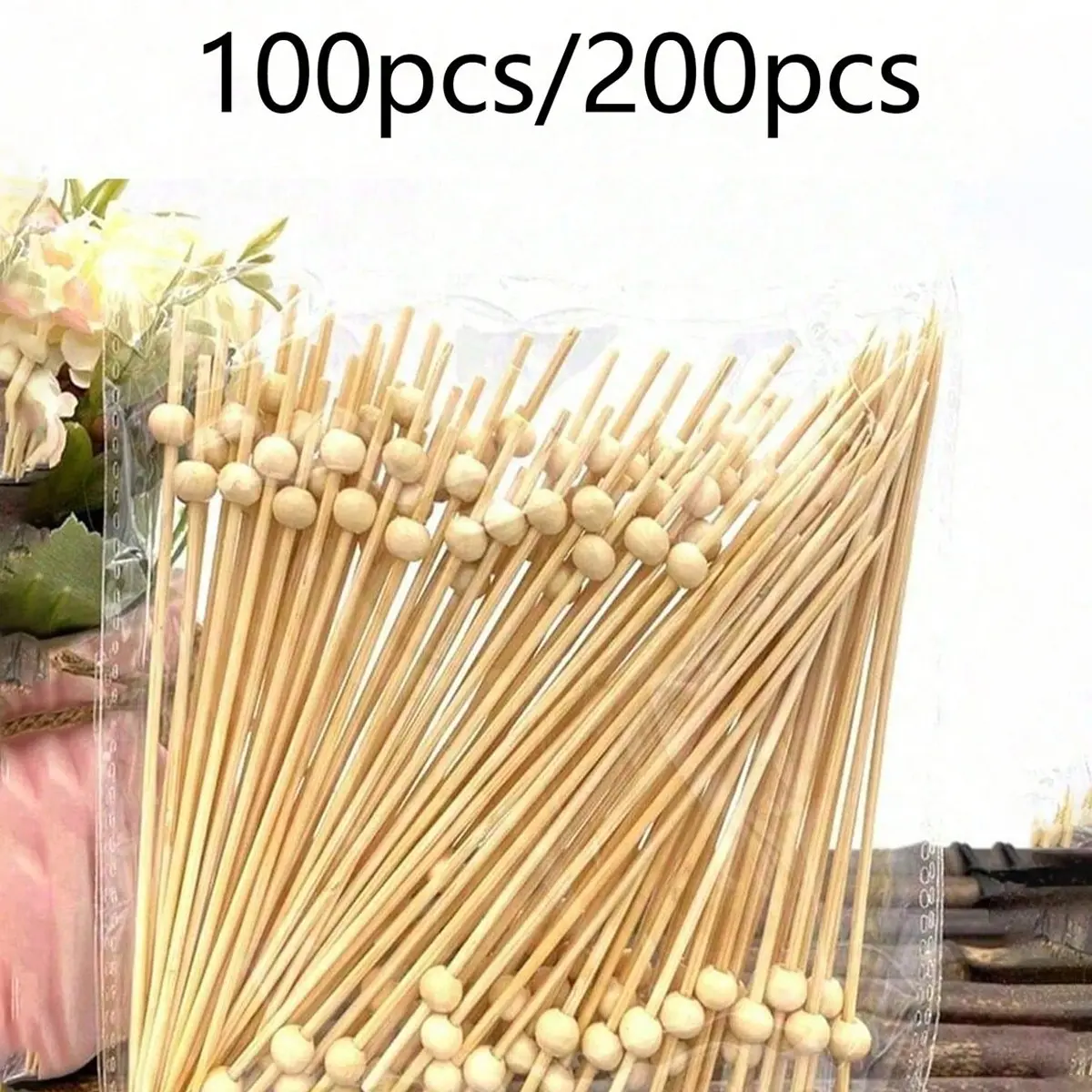100/200 Cocktail Picks, Natural Elegant Toothpicks, 4.7 Inch Long, Ideal for Appetizers, Drinks, Parties, Birthday, Christmas Decor, Gift Idea, Home Bar Accessories