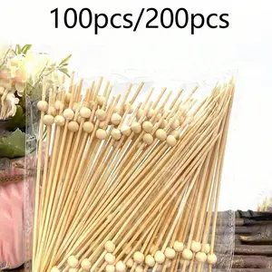 100/200 Cocktail Picks, Natural Elegant Toothpicks, 4.7 Inch Long, Ideal for Appetizers, Drinks, Parties, Birthday, Christmas Decor, Gift Idea, Home Bar Accessories