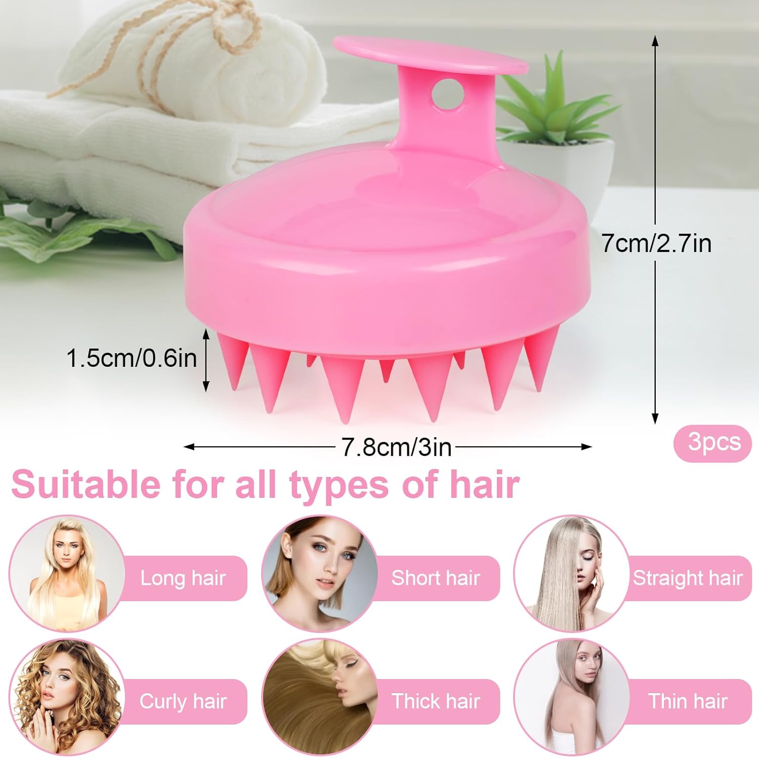 Scalp Massager 3 Pack, Shampoo Brush, Hair Scrubber for Exfoliation, Soft Silicone Brush for Hair Growth and Dandruff Removal