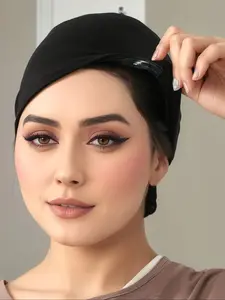Women's Plain Inner Hijab Muslim Anti-Slip Elastic Strap Hat, Elegant Fashion Headscarf Turban Hijab for Daily Shopping Praying