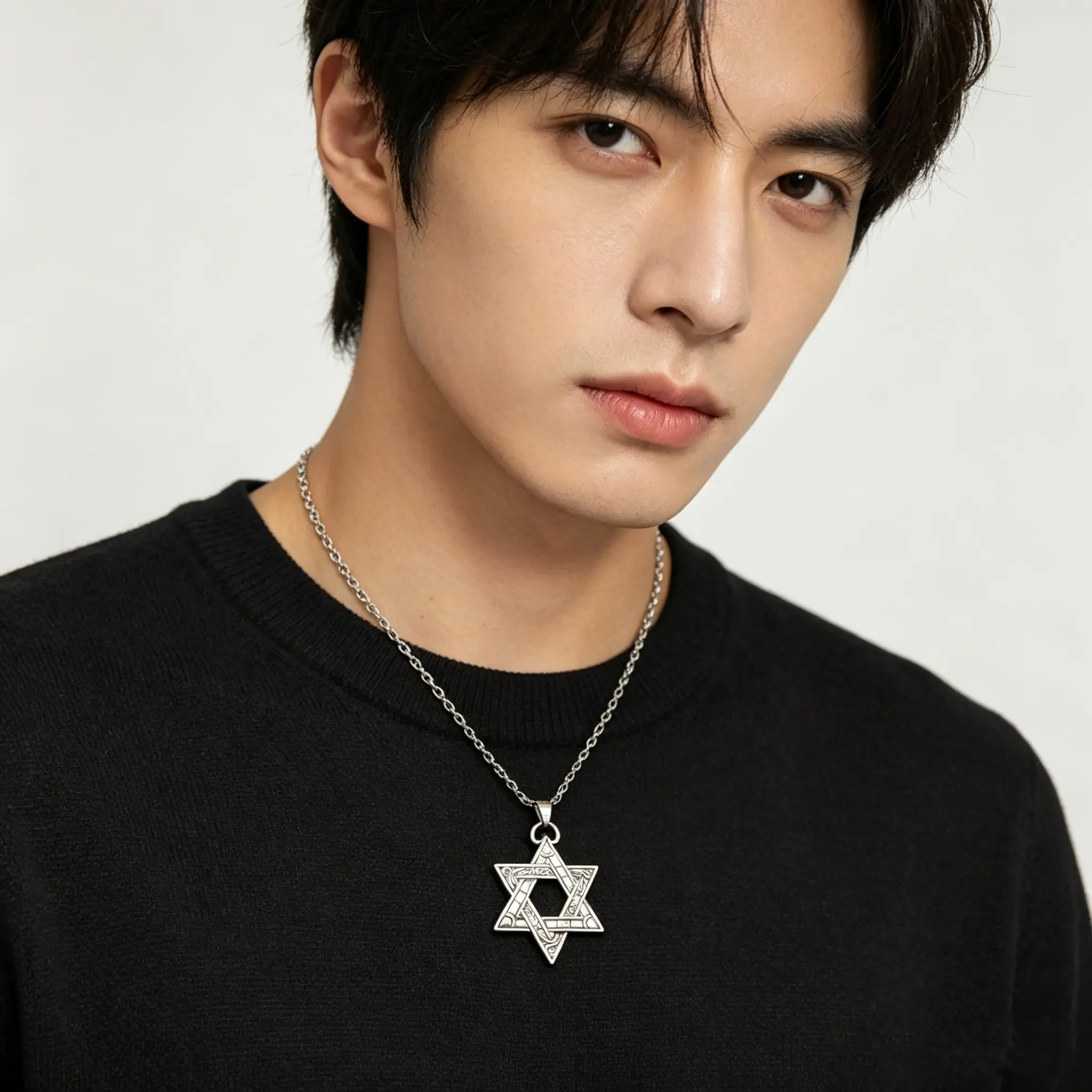 Vintage Engraved Star of David Pendant Necklace - Unisex Retro Hexagram Hip Hop Street Jewelry with Box Chain, Anti-Fade Men's Accessories, 4.8 cm × 3.5 46g Casual Daily Dating Party Gift for Adults # carnival stress relief fidget desk toy halloween game