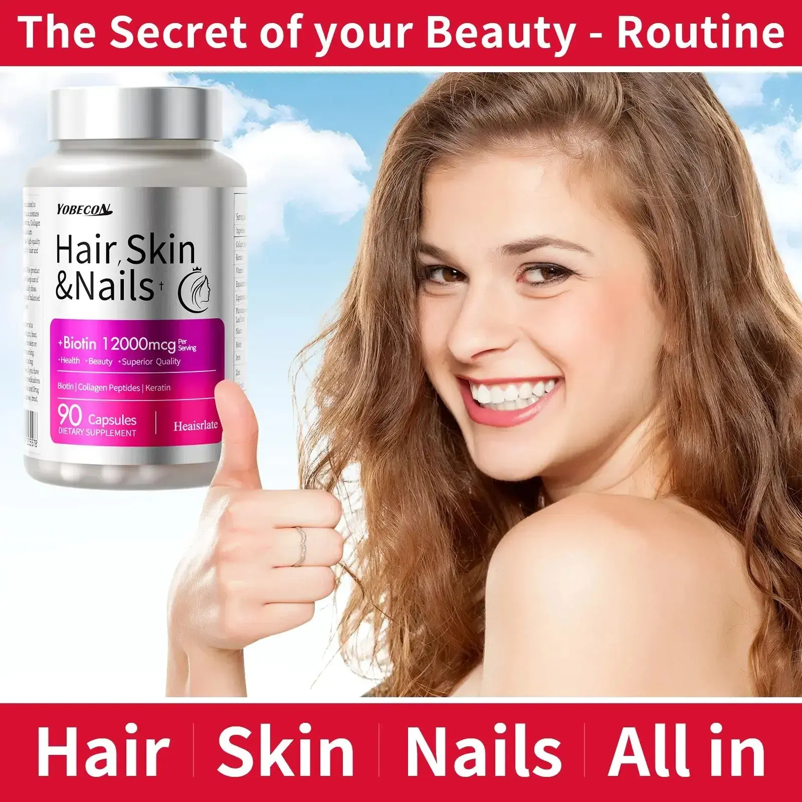 Biotin & Collagen Hair Growth Supplement |   12000 mcg Biotin Collagen Peptides |   Hair Skin Nails Vitamins for Men & Women |   Supports Longer Thicker Healthier Hair |   90 Capsules |   Remarkable Results