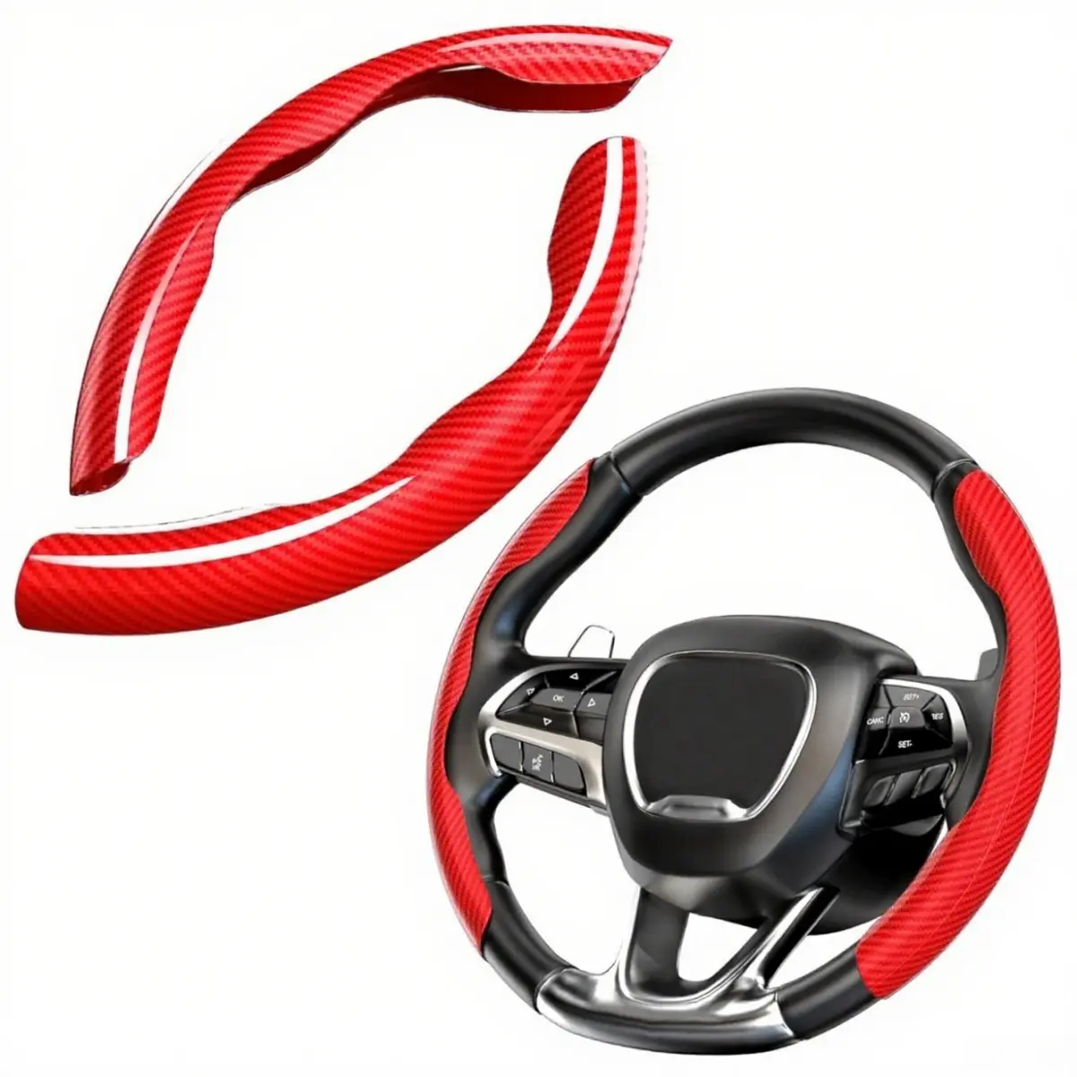 2pcs Carbon Fiber Universal Fit Steering Wheel Cover Set - Non-Slip 15" (37-38cm) All Weather Grip Auto Accessories Interior, Car Accessories for BMW, Chevrolet, Ford & More with Multiple Color Options