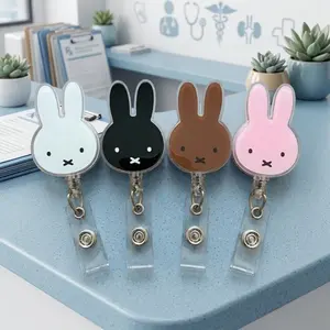 Miffy Bunny Badge Reel, Retractable Acrylic Id Holder Clip, Cute Kawaii Bunny Design, Aesthetic Office Accessory, Perfect Gift Idea For Her
