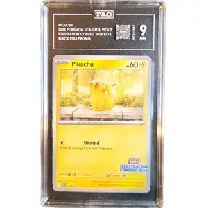 PIKACHU 2025 POKÉMON SCARLET & VIOLET ILLUSTRATION CONTEST 2024 #214 BLACK STAR PROMO Card (TAG MINT 9)