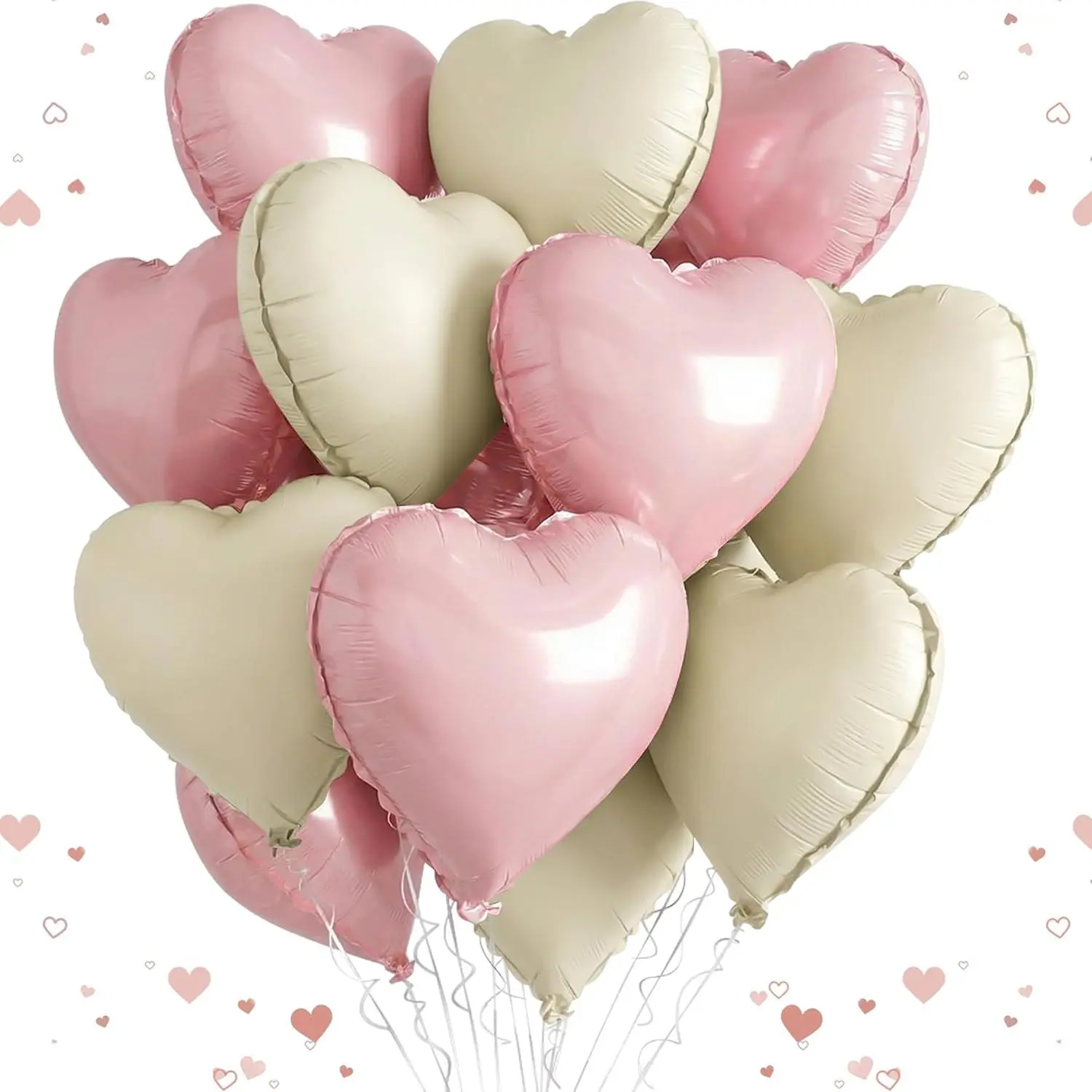 12 Pcs Pink Cream Heart Balloons, 18 Inch Large Pink Cream Heart Foil Balloons Reusable Love Balloons For Valentines Engagement Brithday Baby Shower Wedding Party Decorations