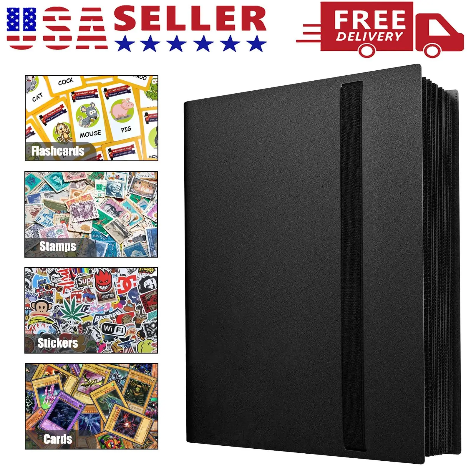 Collector Essential Trading Card Binder 9 Pocket 540 Capacity Black Album Folder for Pokemon MTG Baseball Sports Storage Elastic Strap Gift