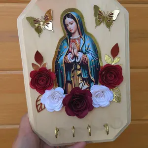 Virgin Mary Keyholder home decor Portallaves cuelga llaves wall decor home virgencita de guadalupe flores roses gift regalo Decorative Room Religious Ornaments
