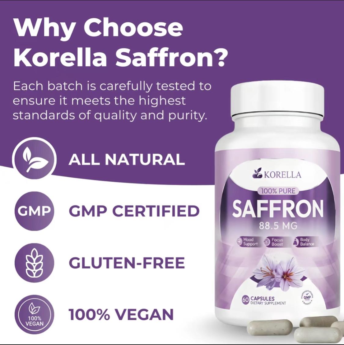 Korella Saffron Extract [88.5mg] for Stress, Mood & Focus – Natural - Mood & Focus & Body Balance in 2 Daily Capsules