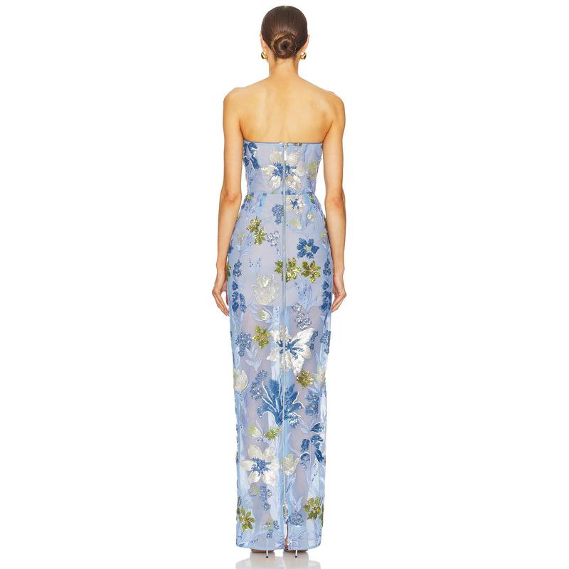 Bronx and Banco Dahlia Maxi Dress in Baby Blue Multi