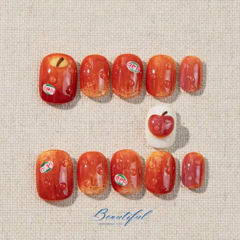Cute Red Press On Nails | 3D Jelly Nails, Kawaii Fruit Nail Art, Short Almond Nails, Summer Aesthetic Nails Nail Art Kit Nail Box homedecor