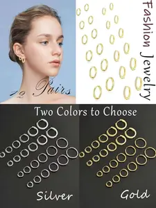 12 Pairs Hoop Earrings Minimalist Trendy & Dazzling Style (Multiple Sizes 6-16MM, Stainless Steel, 20G(0.8MM) & Partial CZ Accents) for Women & Girls (Daily Wear, Parties & Ear Piercing Styling)
