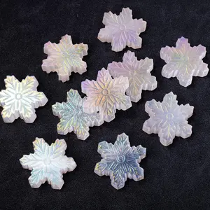 Snowflake Shaped Selenite Decoration, 1 Count Electroplate Colorful Selenite Carved Crystal Jewel Pendant, Decorative Accessories for Home Office Dormitory Car Decoration