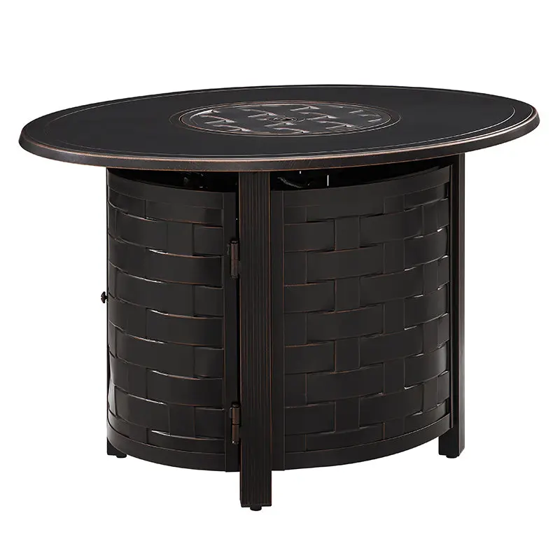 Nelson 40" Oval Basketweave Aluminum Convertible Gas Fire Pit Table