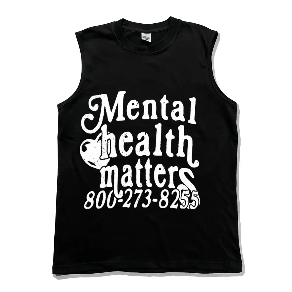 Men's Mental Health Matters Sleeveless Tank Top, Awareness Graphic Muscle Tee, Breathable Cotton Casual Workout Shirt, Suicide Prevention Hotline Print, Loose Fit Sleeveless Top for Gym, Streetwear, Summer, Gift for Mental Health Advocates