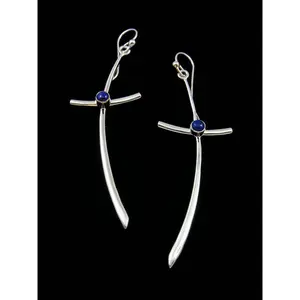 Native American Lapis Dangle Cross Earrings