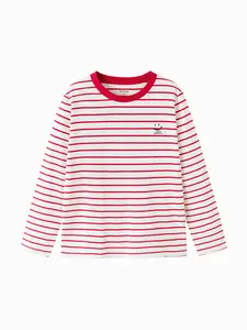 Balabala Kids Cotton Long Sleeve T-Shirt Soft Comfy Spring Base Layer for Boys Girls Pure Cotton Fun Print with Contrast Ribbed Crew Neck