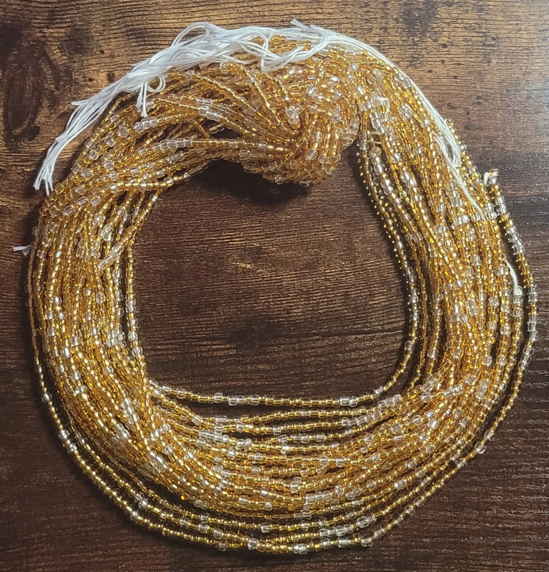 Tie On Body Jewelry - Gold & Clear Waistbeads PLUS SIZE for Women, 55" Length