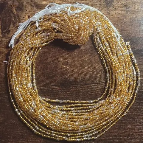 Tie On Body Jewelry - Gold & Clear Waistbeads PLUS SIZE for Women, 55" Length