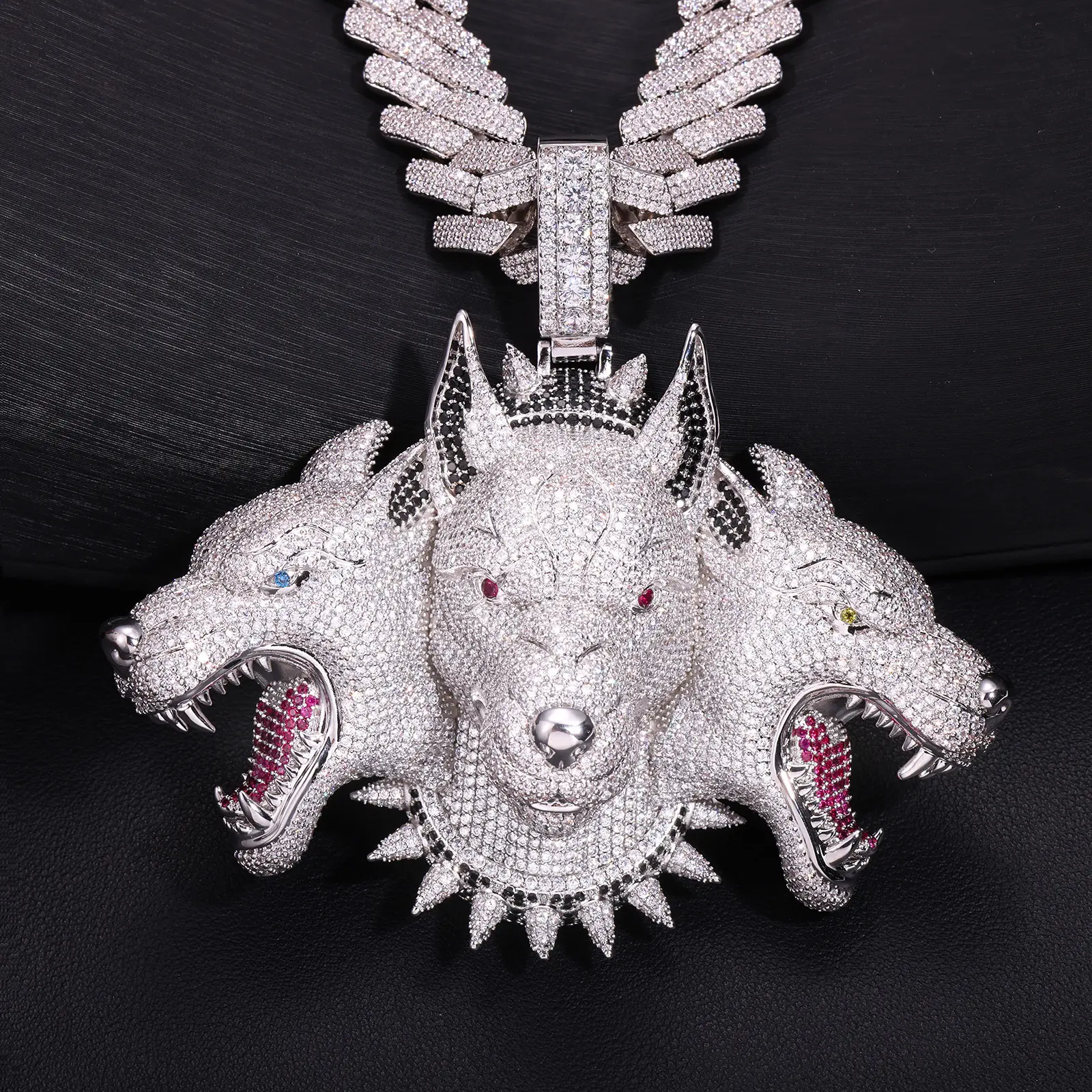 Three-Headed Cerberus Pendant Blinged Out Iced Out Statement Charm for Hip Hop Streetwear Vibe with Sparkling Details