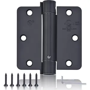 Self Closing Hinge 3  1/2 "x 3  1/2 " Adjustable 3 1/2 Inch Matte Black Auto Close Spring Hinges Door Closer Hinge 1/4" Radius Corner for Commercial Grade Auto Self-Closing 3 count