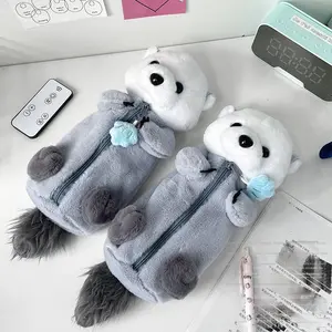 Stationery Pen Bag, Cute Otter Plush Pen Bag Practical Cartoon Ocean Student Stationery Storage Bag