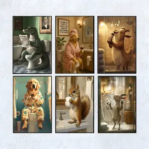 Funny Animals Bathroom Wall Art Prints Set of 6 Funky Animal Bathtub Toilet Wall Decor Pictures Whimsical Bathroom Posters Restroom Decoration