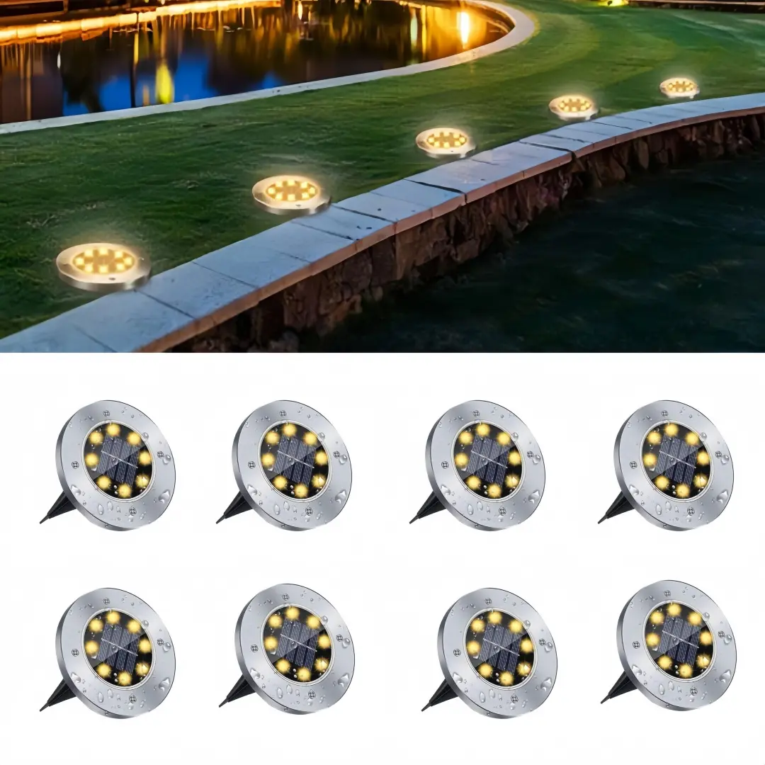 8Pcs solar floor lights, outdoor solar lamps, outdoor lighting equipment, solar garden lights, outdoor garden waterproof and bright buried lights, for landscape lighting of paths, courtyards, lawns, terraces and walkways