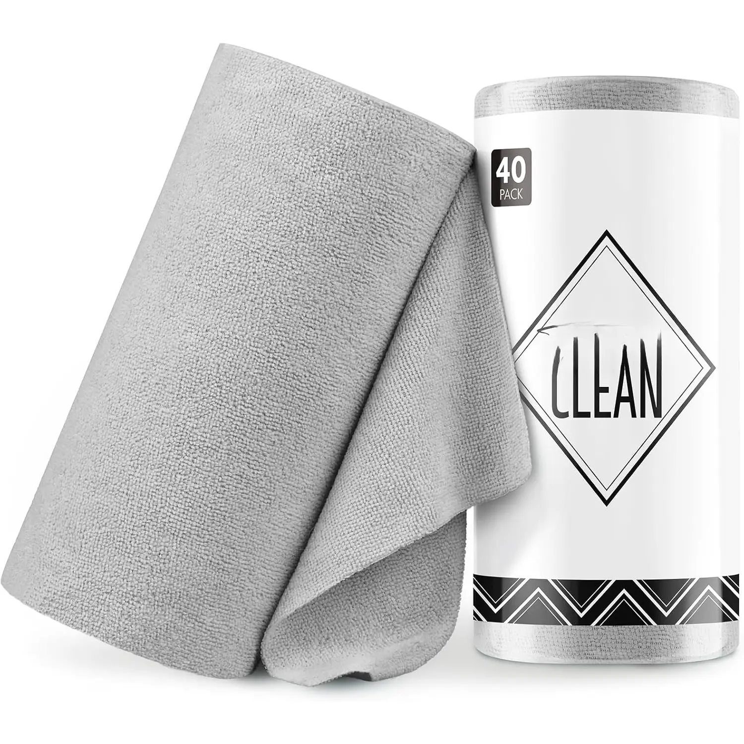 Microfiber Cleaning Cloth Roll -40 Pack,  Away Microfiber Towels, 12" x 12", , Washable, Scratch Free, Ultra Absorbent Dish Rags for , Home, Garage or Shop (Grey)