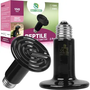 150W Ceramic Heat Emitter 2 Pack Reptile Heat Lamp Bulbs Ceramic Heater for Amphibian Pet Brooder Coop Chicken Dog Cat