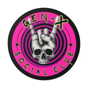 Skull Hand Horns round vinyl sticker | Neon Pink Punk Social Club