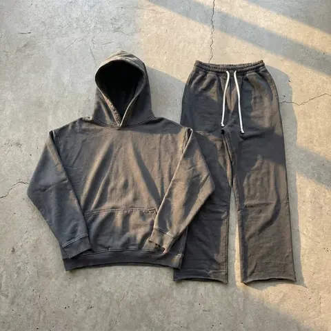 EKKO Terry Fleece 100% Cotton Raw Hem Sweatpants and Hoodie 365 GSM