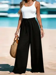 Comfortable Wide Leg Loose Fit Elastic Waist Casual Fashion Pants for Women, Plus Size Ladies' Long Trousers, Stylish and Comfortable, Loose Palazzo Pants, Loose Legged Pants