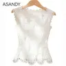 ASANDY Women's Fitted Multicolor Lace Tank Top - Cute Date Night Pick with Chic Touch, Classy Square Neck Sleeveless Scalloped Edge Summer Top for Layering & Wearing Alone