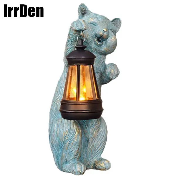 【IrrDen】Solar-Powered Resin Animal Kitten Statue Lantern - Automatic Off, Outdoor Floor Garden Decor Accent, Night Lighting, Fall Decor 2026, Gift Ideas, Ideal Gifts for Mom for Birthday Housewarming
