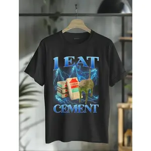 100% Cotton I Eat Cement Funny Cat Meme Internet Memes Funny Memes Gen-Z T-Shirt Casual Short Sleeve Shirt