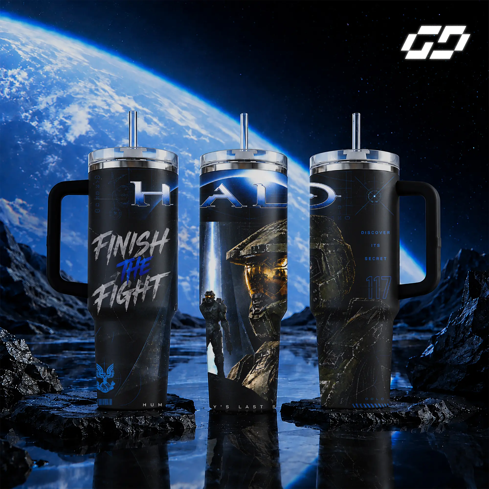 Halo Master Chief Spartan 117 Insulated Tumbler 20oz Skinny & 40oz with Handle, Stainless Steel Travel Mug with Straw and Lid, Finish The Fight Gaming Merch, Gift for Xbox Fans, Birthday Gift