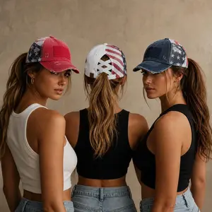 Patriotic American Flag Baseball Cap for Women, Adjustable Mesh Back Hat for 4th of July & Memorial Day