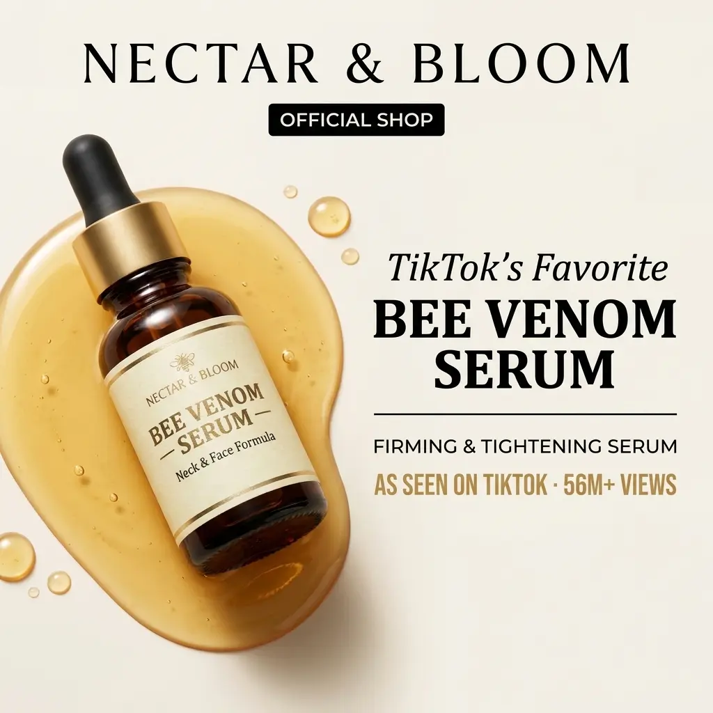 NECTAR & BLOOM Bee Venom Serum, Neck & Face Formula, Firming & Hydrating Serum, 1 fl oz (30 mL)