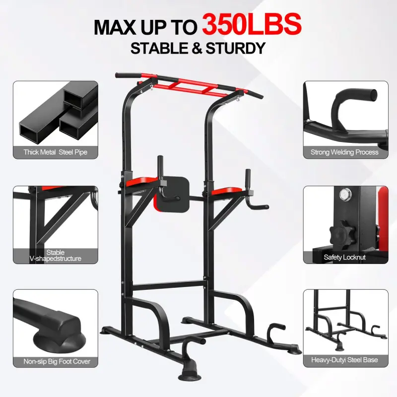 350-pound heavy-duty black and red strength training tower, no wobbling ...