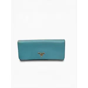 Pre-owned PRADA Saffiano leather Small Leather Goods Continental Wallet turquoise blue Very Good S014260328026
