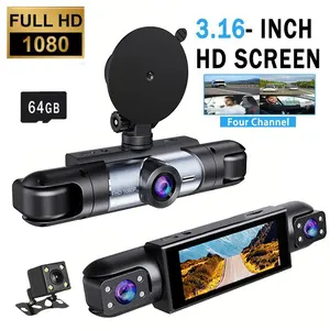 4 Channel Car Dash Cam,1080P Car DVR with 64GB Memory Card,Car Video Surveillance with Night Vision,Parking Mode Car DVR Hd Screen Front Rear Left And Right dashcam