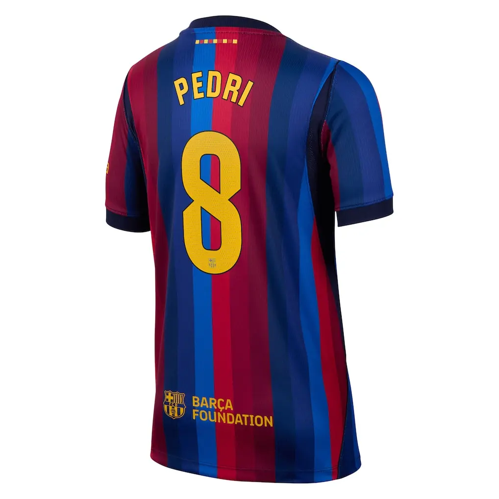 2025/26 FC Barcelona Home #8 Pedri Jersey - Blue-Red Stripe Unisex Replica, Barca Foundation Match Day Kit, Sports Collectible Gift for Fans