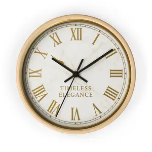Timeless Elegance Roman Numeral Wall Clock | Marble Face, Gold Accents