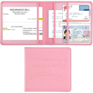 Registration and  Holder,  Glove Box  Organizer,Women Interior  Accessories Case for Cards, Essential Document, Driver License, Pink