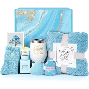 Self Care Get Well Soon Gifts for Women, Luxury    Basket with Flannel Blanket -  Birthday Vantines Mother's Day Christmas Gifts for Mom Wife Girlfriend   Sister Her