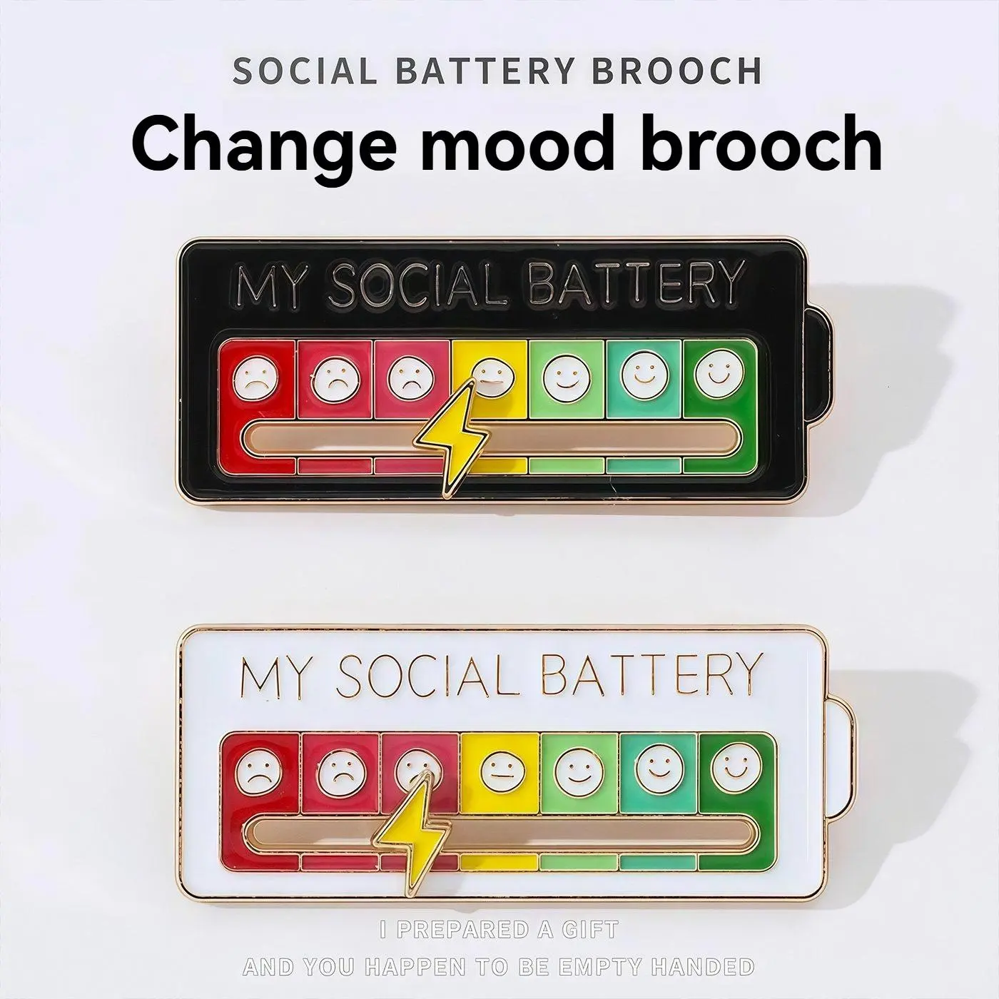 Interactive Social Battery Sliding Enamel Pin - Funny Mood Scale Jewelry, Wear Anywhere Gift Ideas for Introverts Friends, Brooch