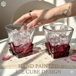 Hand Painted Tumbler Glasses,Ice Cube Design,10 oz Old Fashion Rocks Glasses for Whiskey, Cocktails,Scotch, Bourbon or Wine Glasses